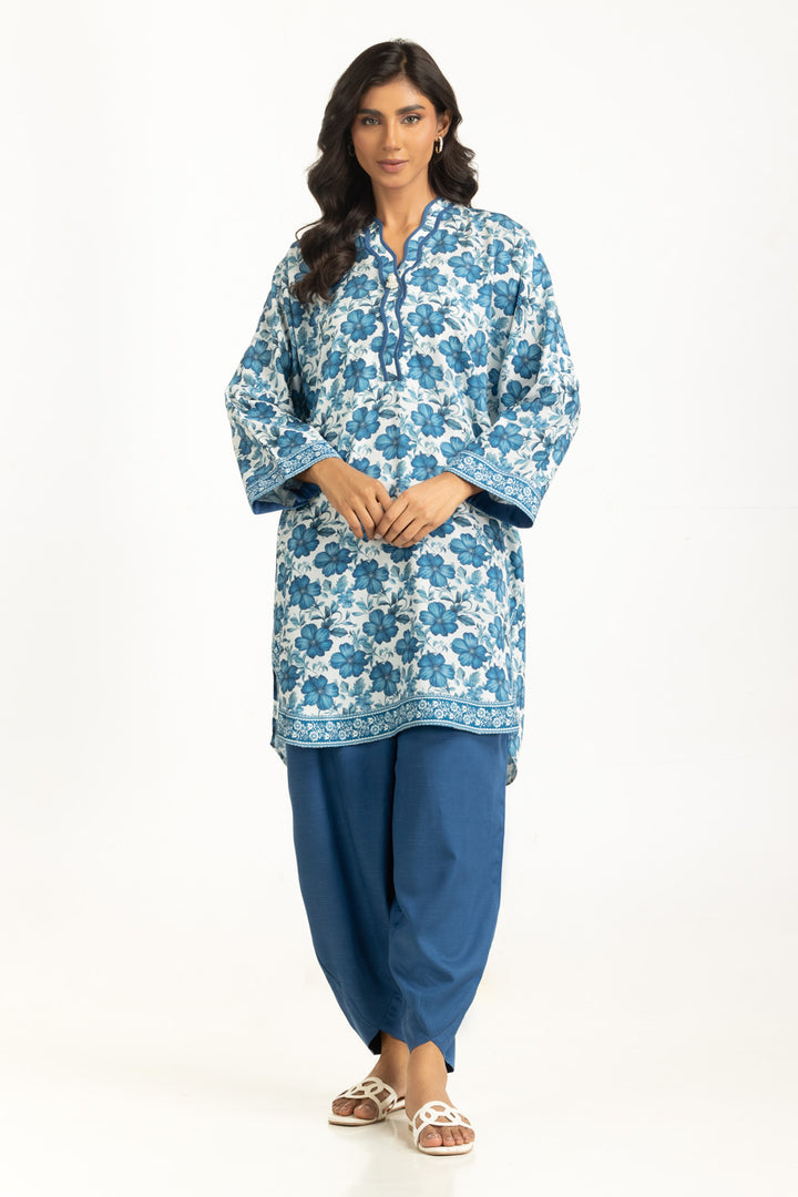 Cotton Viscose Printed White Blue Stitched Suit - Gul Ahmed