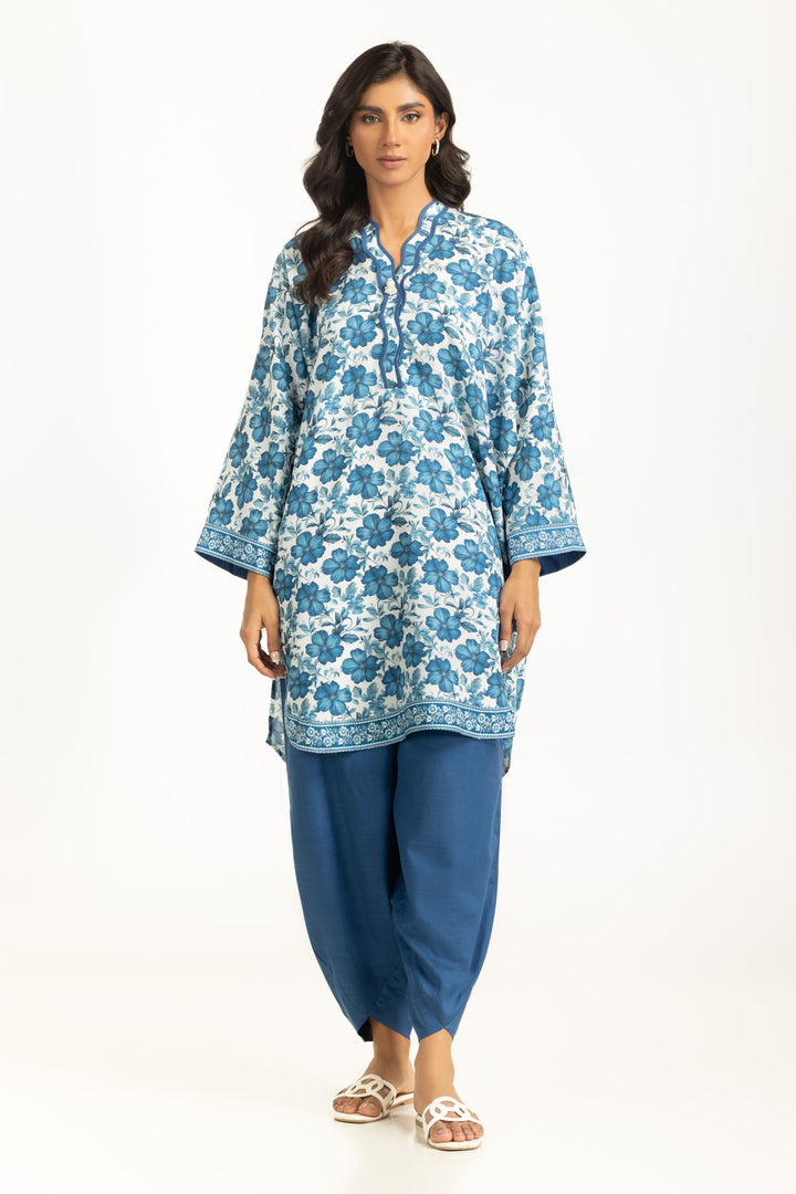 Cotton Viscose Printed White Blue Stitched Suit - Gul Ahmed