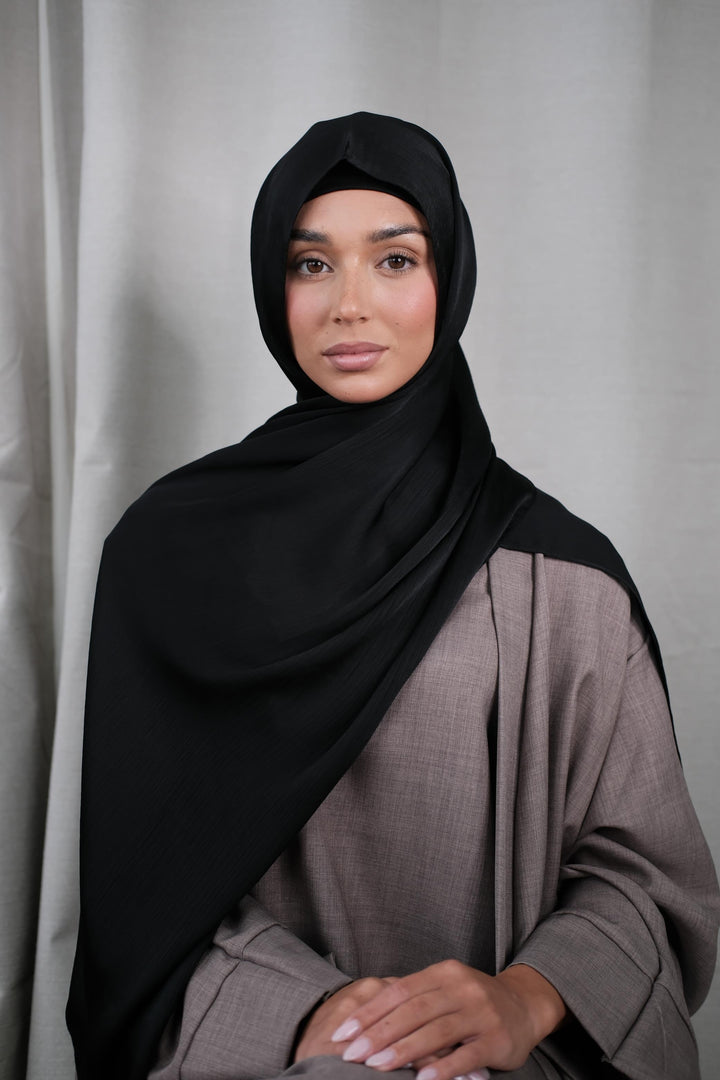 Black Crinkle Silk Hijab