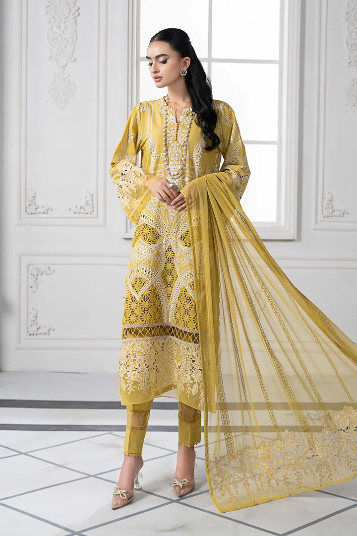 Embroidered Lawn Yellow Stitched Suit - Maria B Luxury Lawn