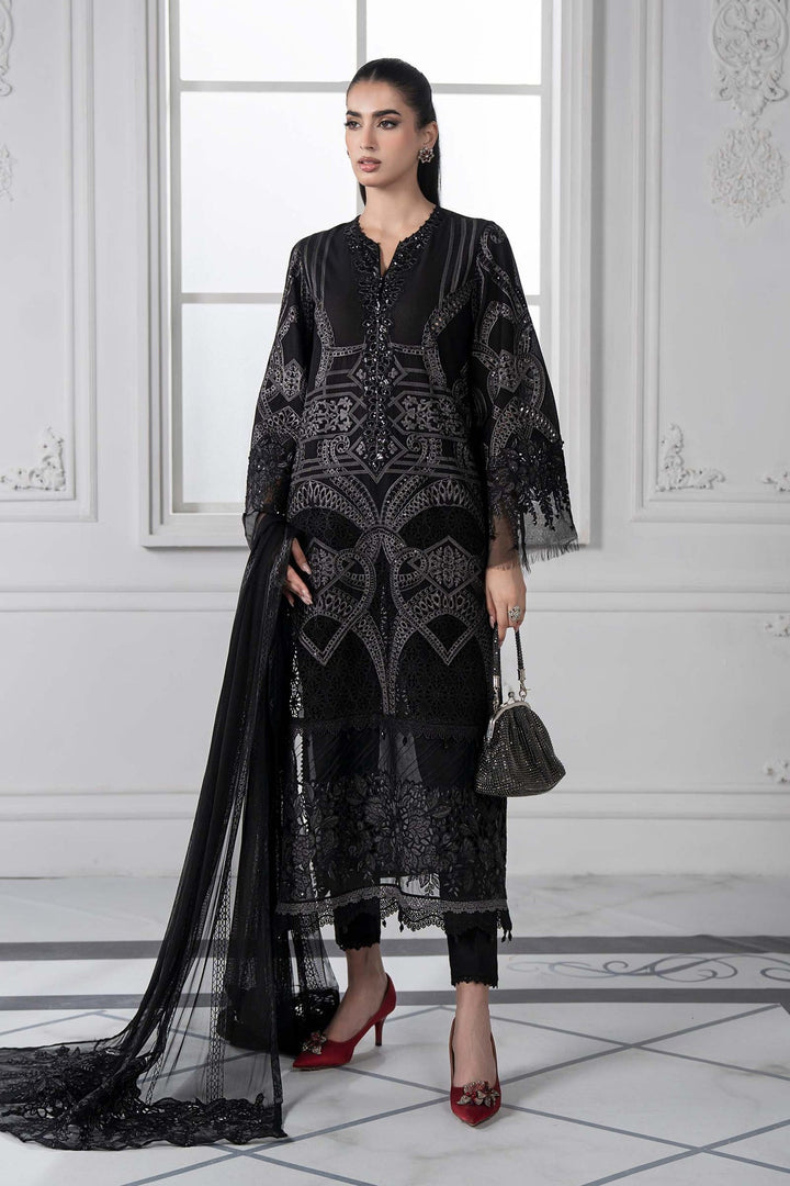 Embroidered Lawn Black Stitched Suit - Maria B Luxury Lawn