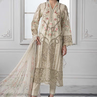 Embroidered Lawn Beige Stitched Suit - Maria B Luxury Lawn