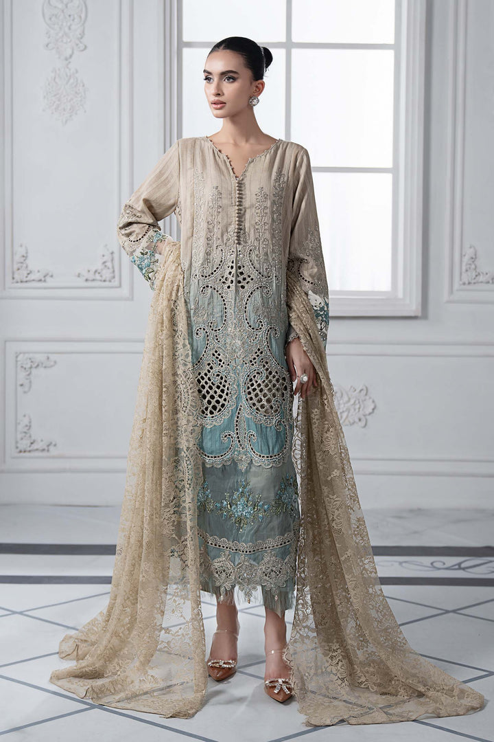 Embroidered Dobby Beige Stitched Suit - Maria B Luxury Lawn