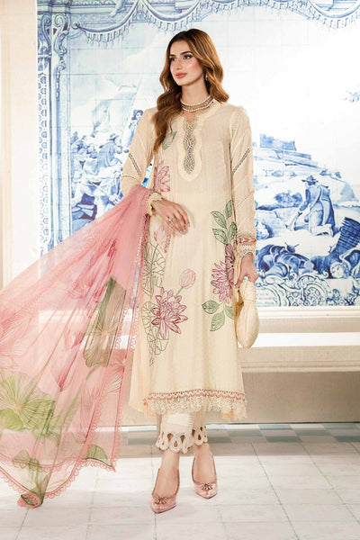 Dobby Lawn Cream Stitched Suit - Maria B