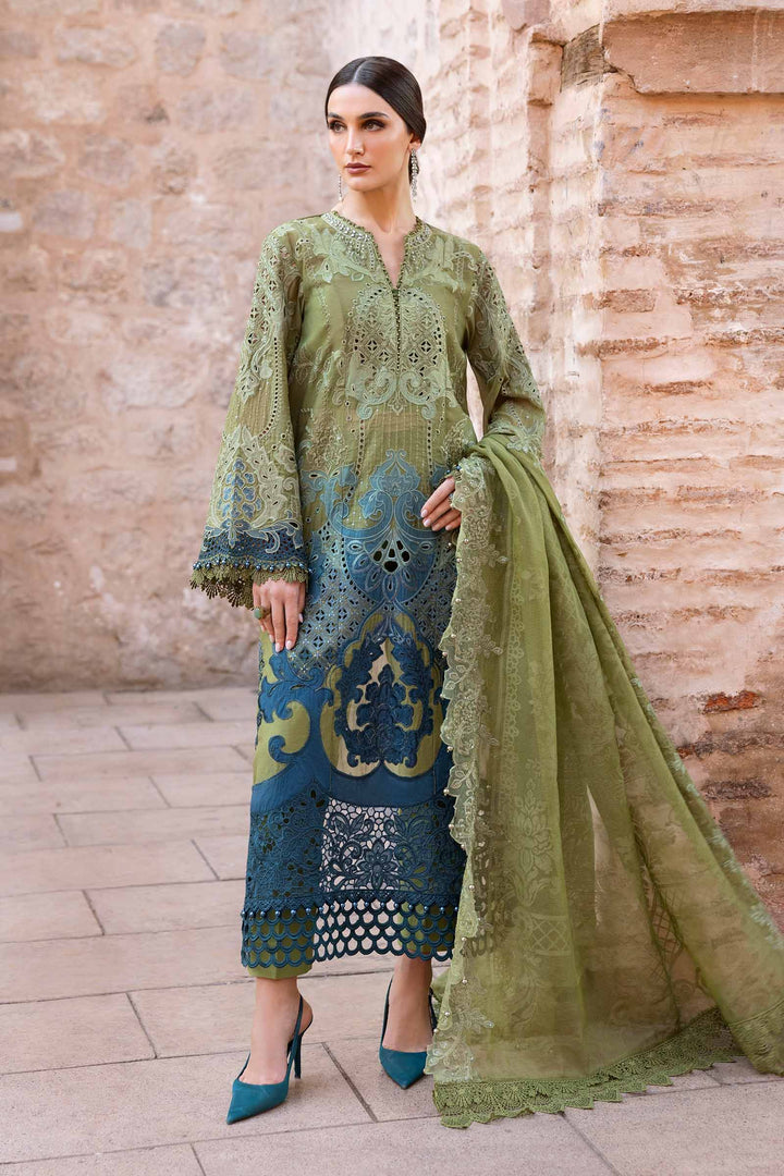Embroidered Paper Cotton Green Stitched Suit - Maria B Luxury Lawn