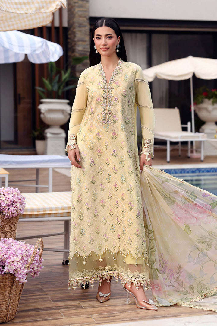 Embroidered Lawn Yellow Stitched Suit - Maria B M Print '26