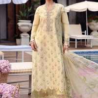Embroidered Lawn Yellow Stitched Suit - Maria B M Print '26