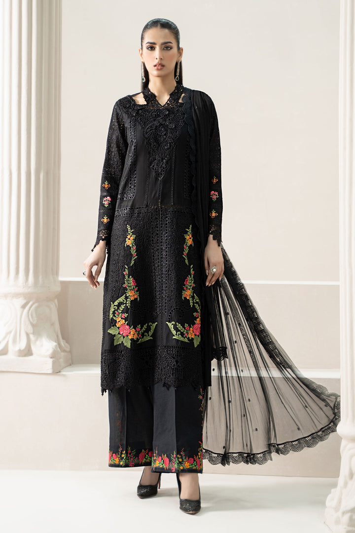 Embroidered Lawn Black Stitched Suit - Maria B
