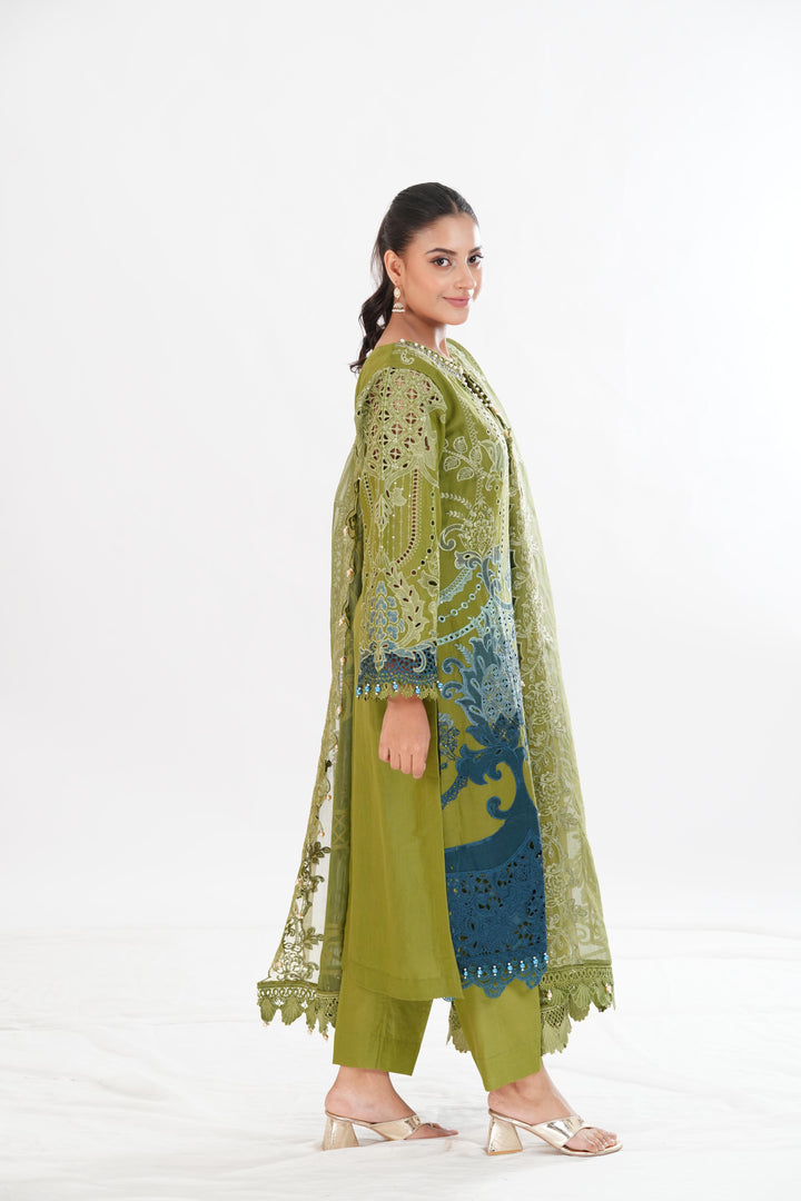 Embroidered Paper Cotton Green Stitched Suit - Maria B Luxury Lawn