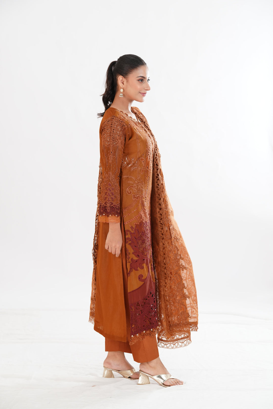 Embroidered Paper Cotton Brown Stitched Suit - Maria B Luxury Lawn