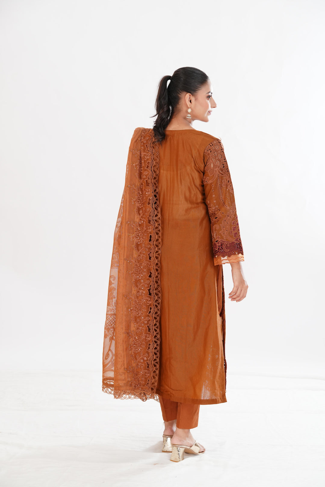 Embroidered Paper Cotton Brown Stitched Suit - Maria B Luxury Lawn