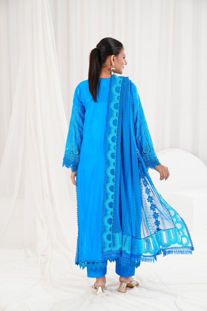Embroidered Blue Stitched Suit - Maria B Luxury Lawn