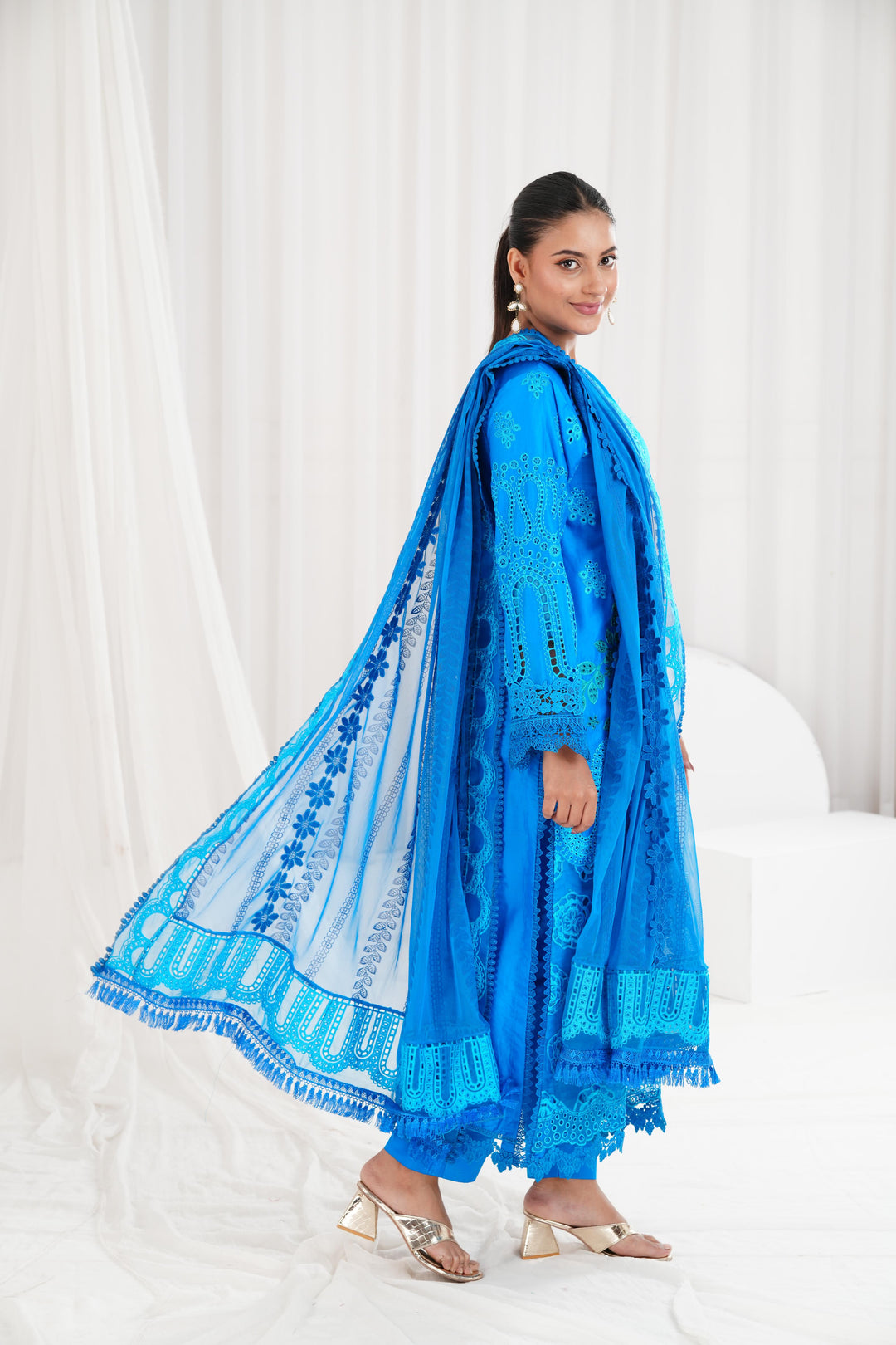 Embroidered Blue Stitched Suit - Maria B Luxury Lawn