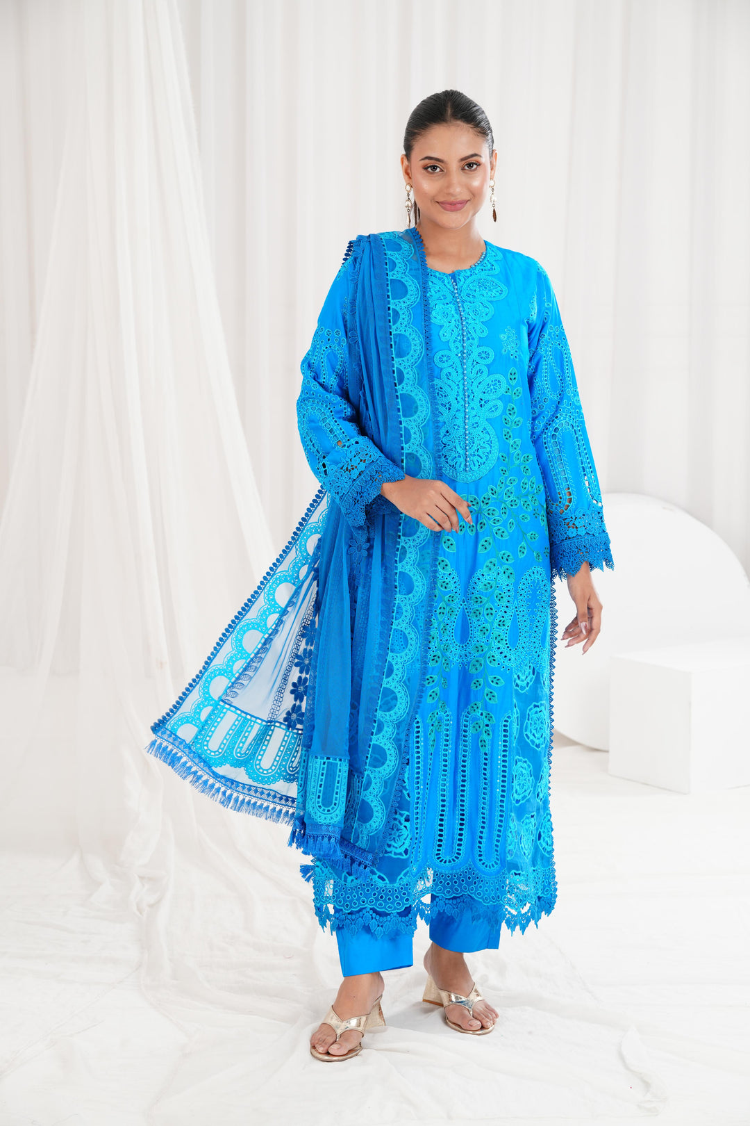 Embroidered Blue Stitched Suit - Maria B Luxury Lawn