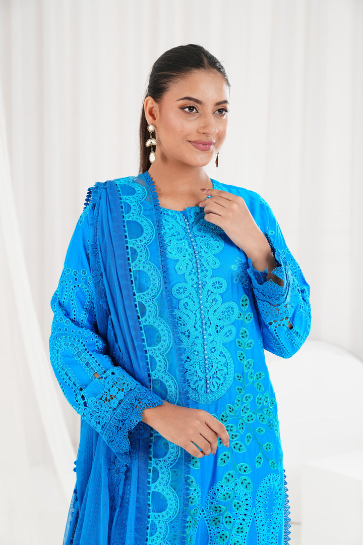 Embroidered Blue Stitched Suit - Maria B Luxury Lawn