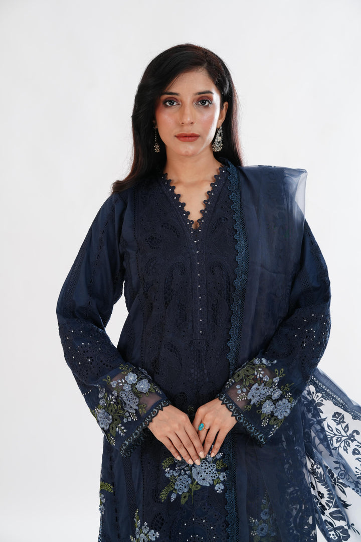 Embroidered Black Stitched Suit - Maria B Luxury Lawn