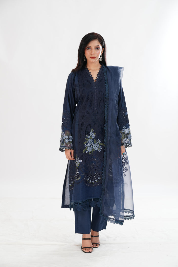 Embroidered Black Stitched Suit - Maria B Luxury Lawn