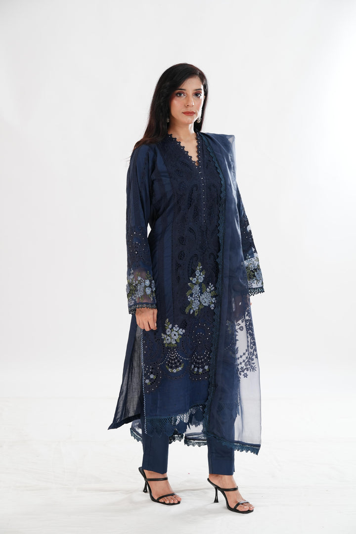 Embroidered Black Stitched Suit - Maria B Luxury Lawn