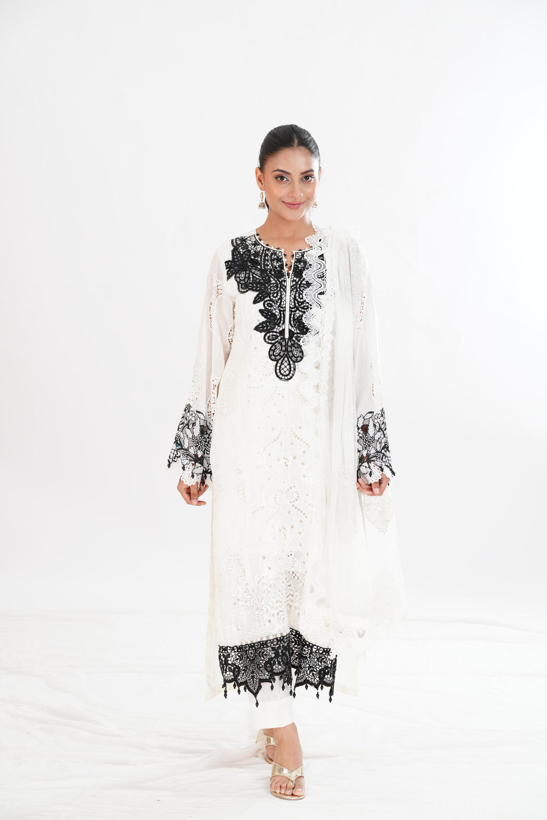 Embroidered Paper Cotton Off White Stitched Suit - Maria B Luxury Lawn