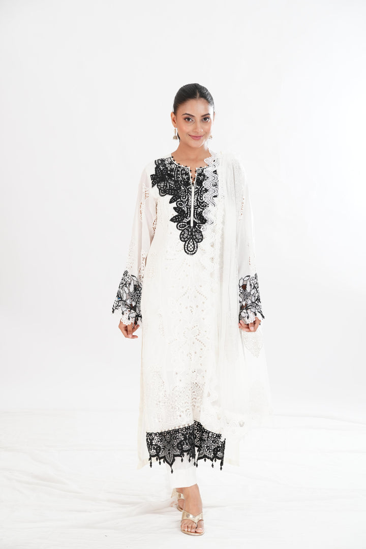 Embroidered Paper Cotton Off White Stitched Suit - Maria B Luxury Lawn