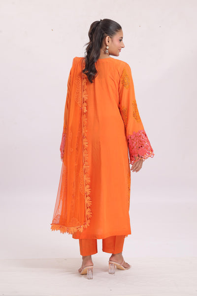 Embroidered Paper Cotton Orange Stitched Suit - Maria B Luxury Lawn