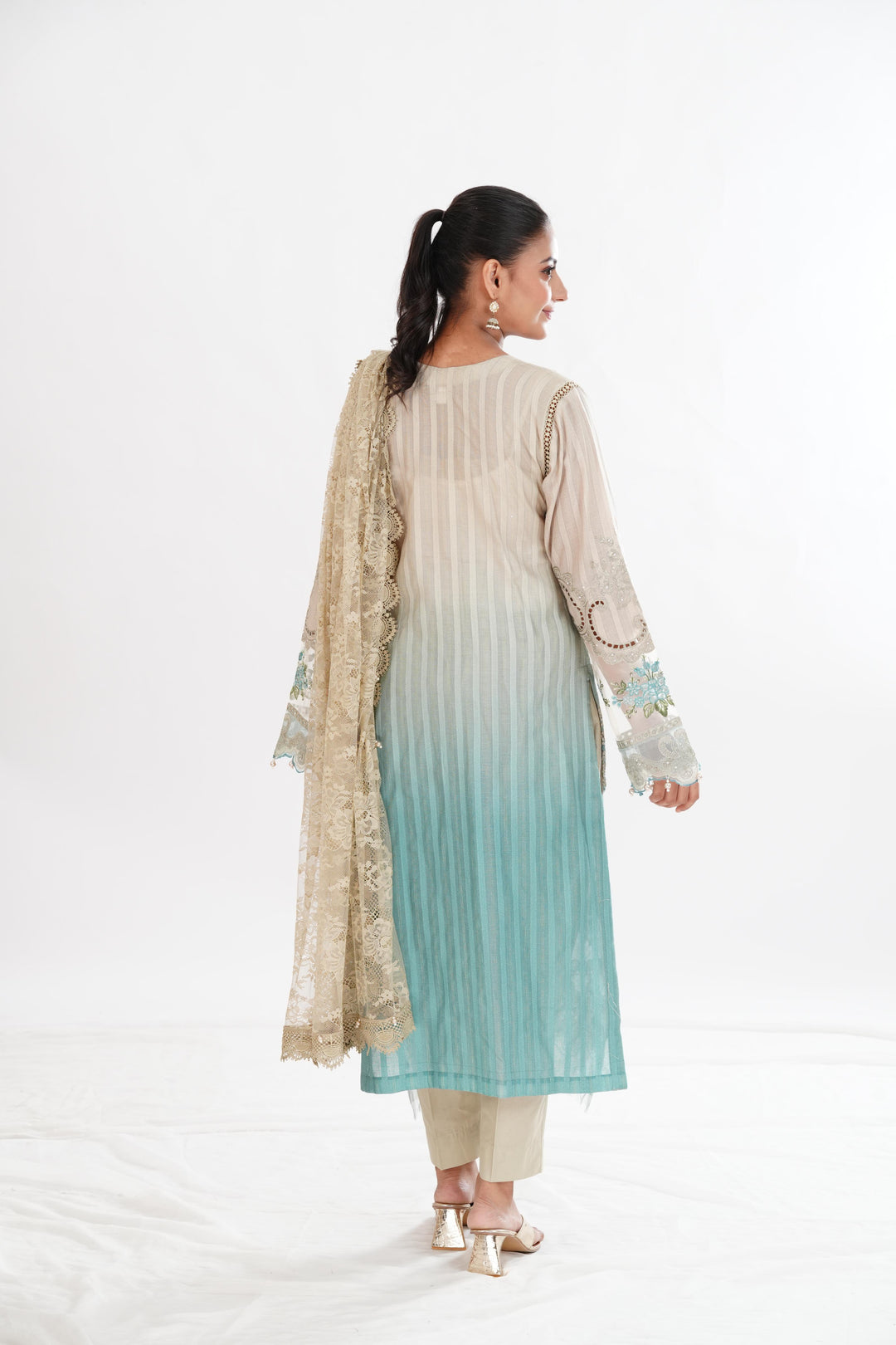 Embroidered Dobby Beige Stitched Suit - Maria B Luxury Lawn