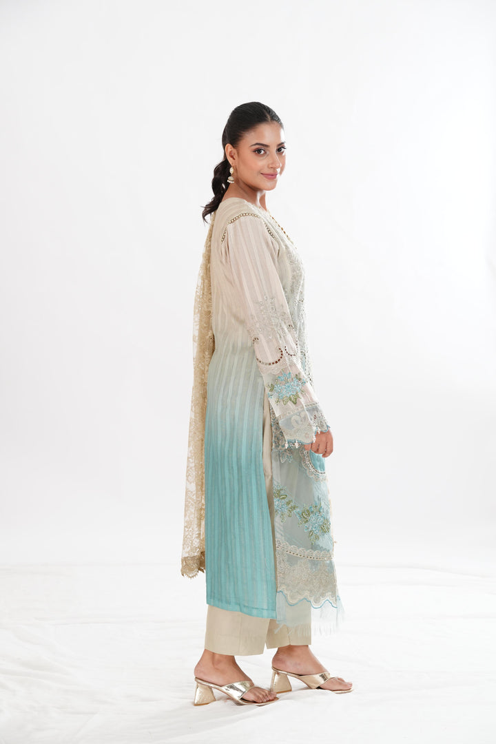 Embroidered Dobby Beige Stitched Suit - Maria B Luxury Lawn