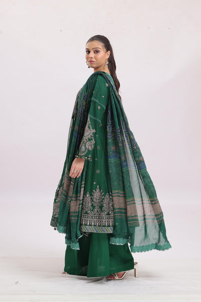 Embroidered Net Green Stitched Suit - Maria B Luxury Lawn