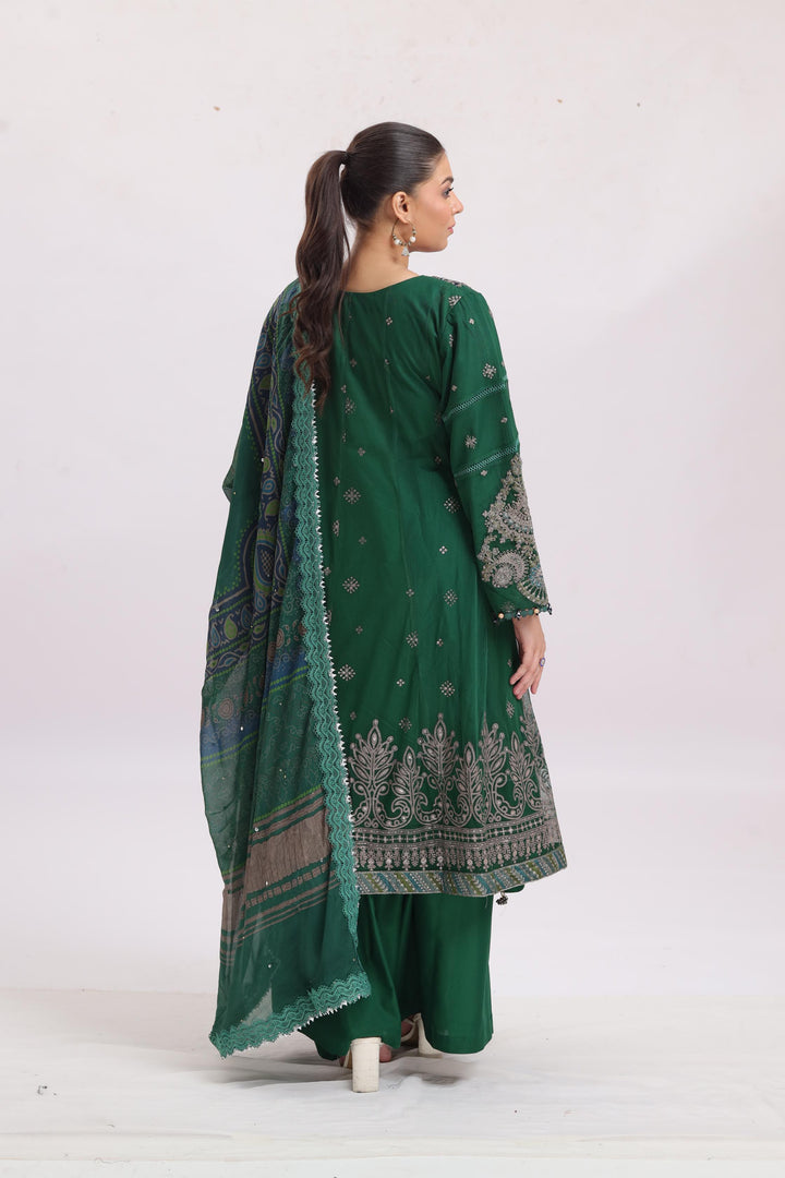 Embroidered Net Green Stitched Suit - Maria B Luxury Lawn