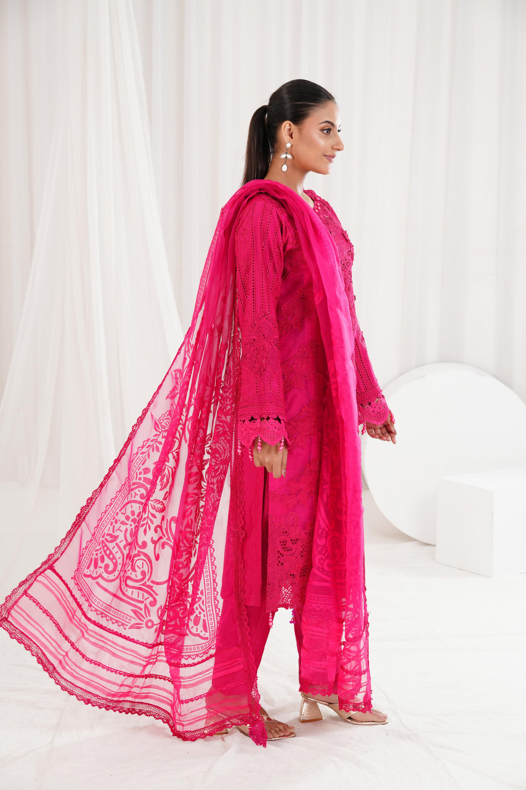 Embroidered Maroon Stitched Suit - Maria B Luxury Lawn