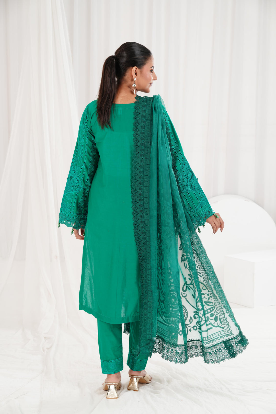 Embroidered Green Stitched Suit - Maria B Luxury Lawn