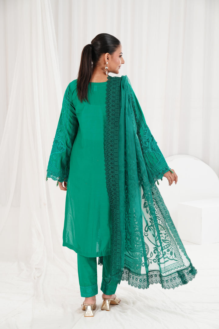 Embroidered Green Stitched Suit - Maria B Luxury Lawn