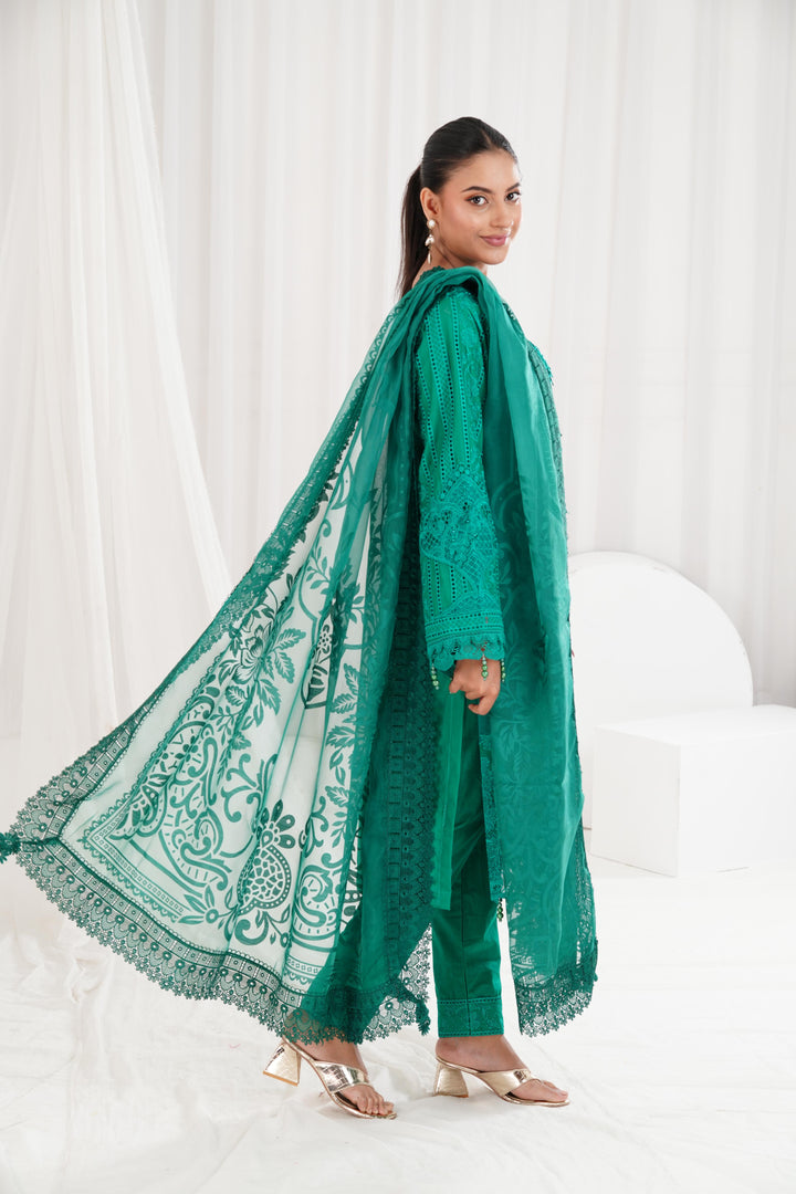 Embroidered Green Stitched Suit - Maria B Luxury Lawn