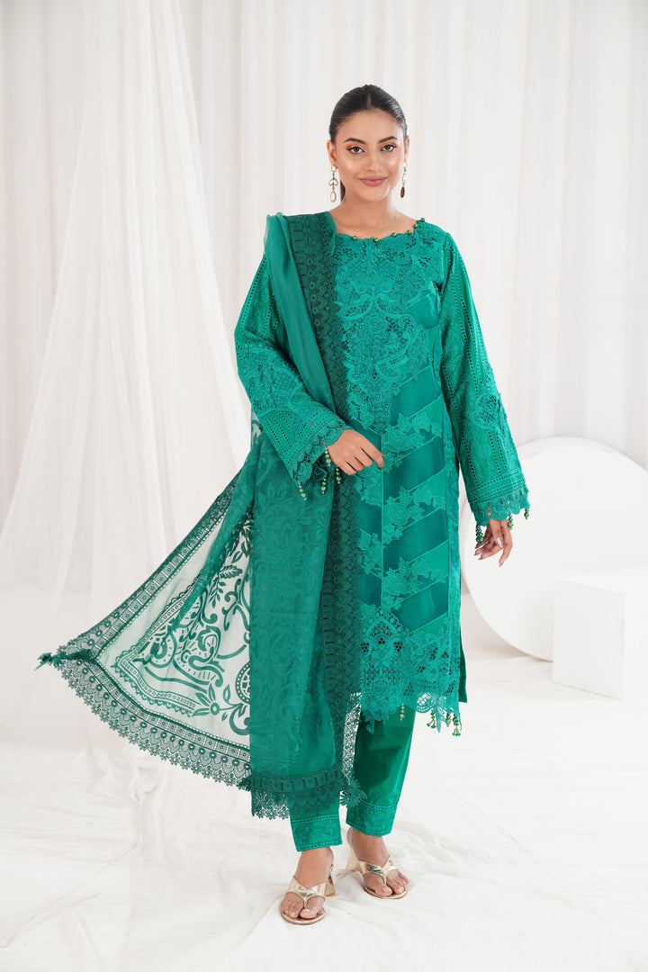 Embroidered Green Stitched Suit - Maria B Luxury Lawn