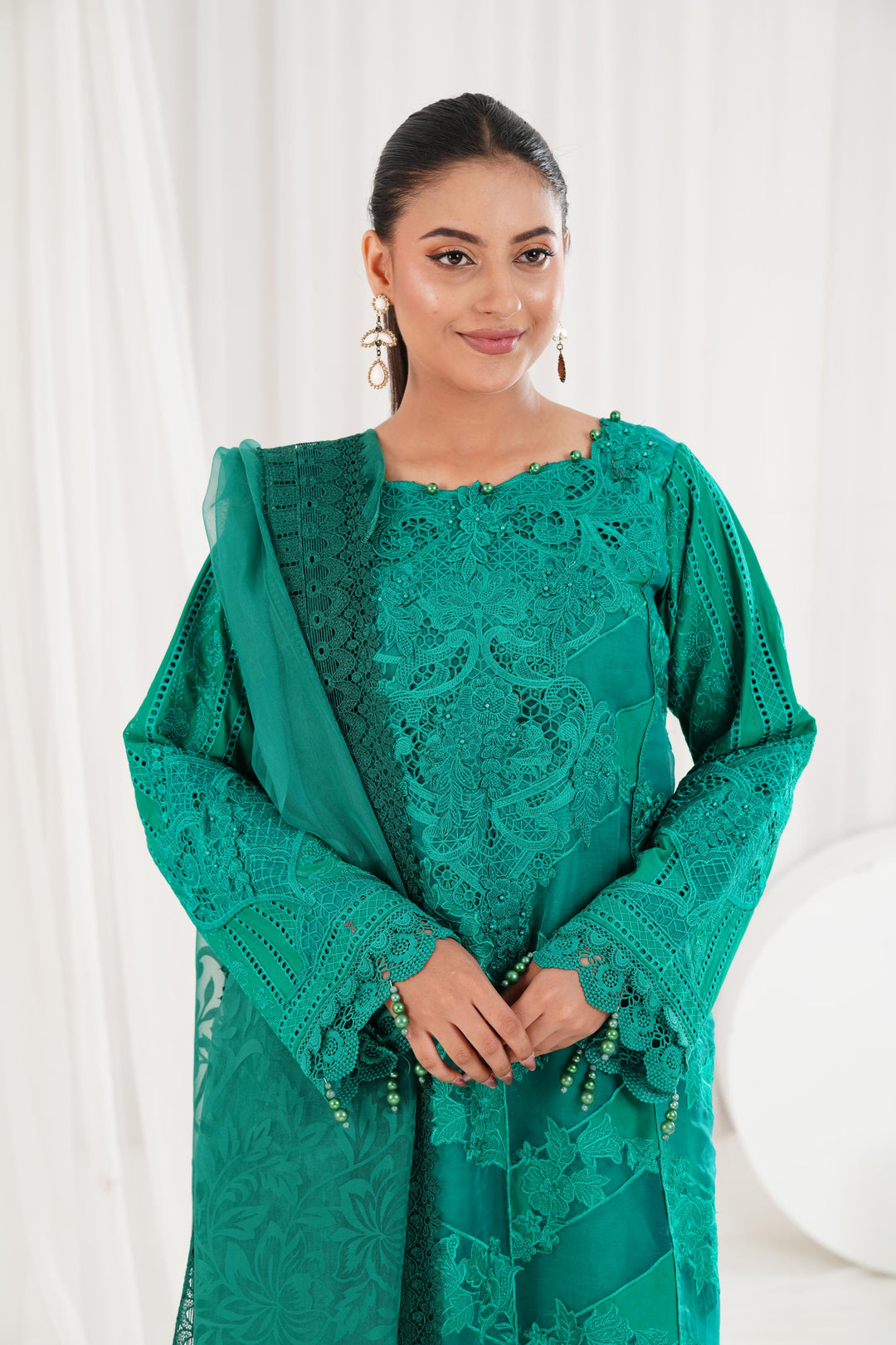 Embroidered Green Stitched Suit - Maria B Luxury Lawn