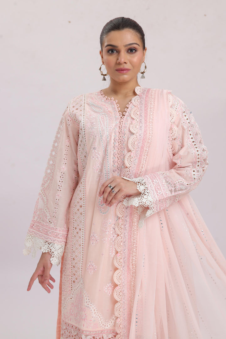 Embroidered Net Pink Stitched Suit - Maria B Luxury Lawn
