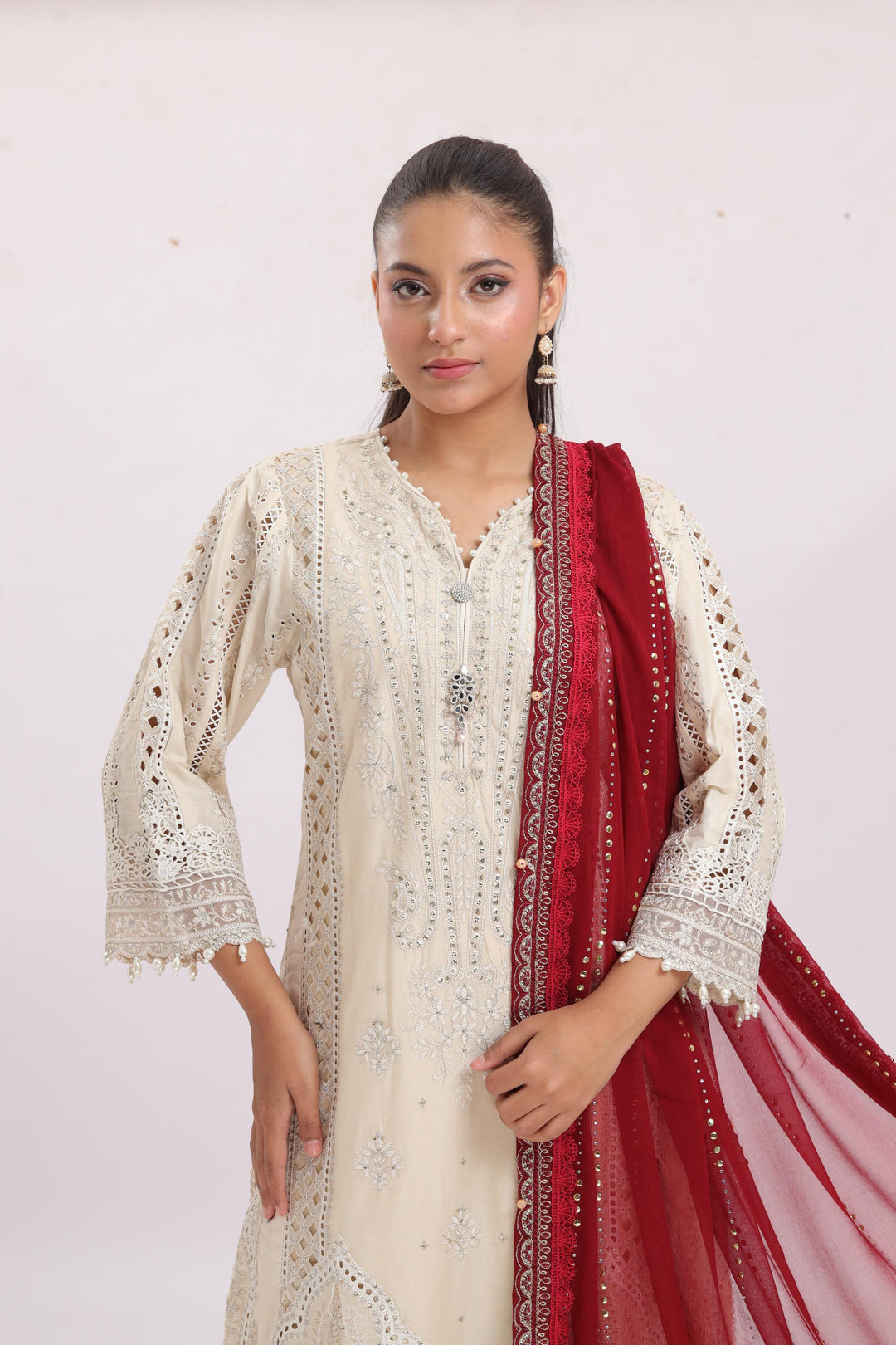 Embroidered Lawn Beige Stitched Suit - Maria B Luxury Lawn