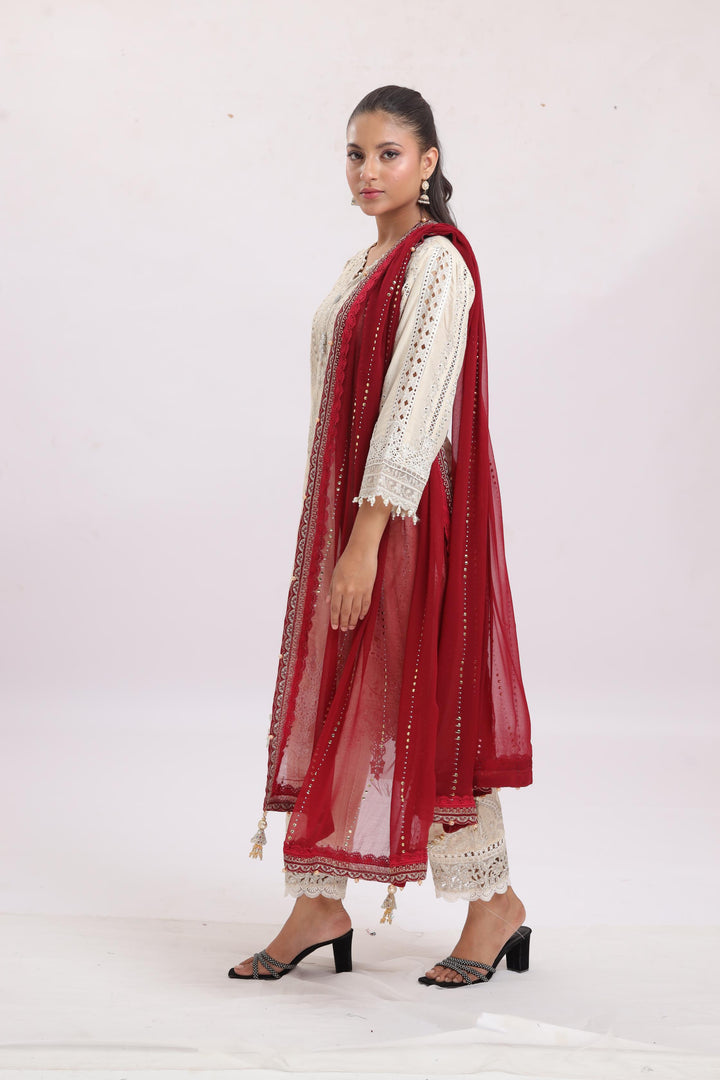 Embroidered Lawn Beige Stitched Suit - Maria B Luxury Lawn