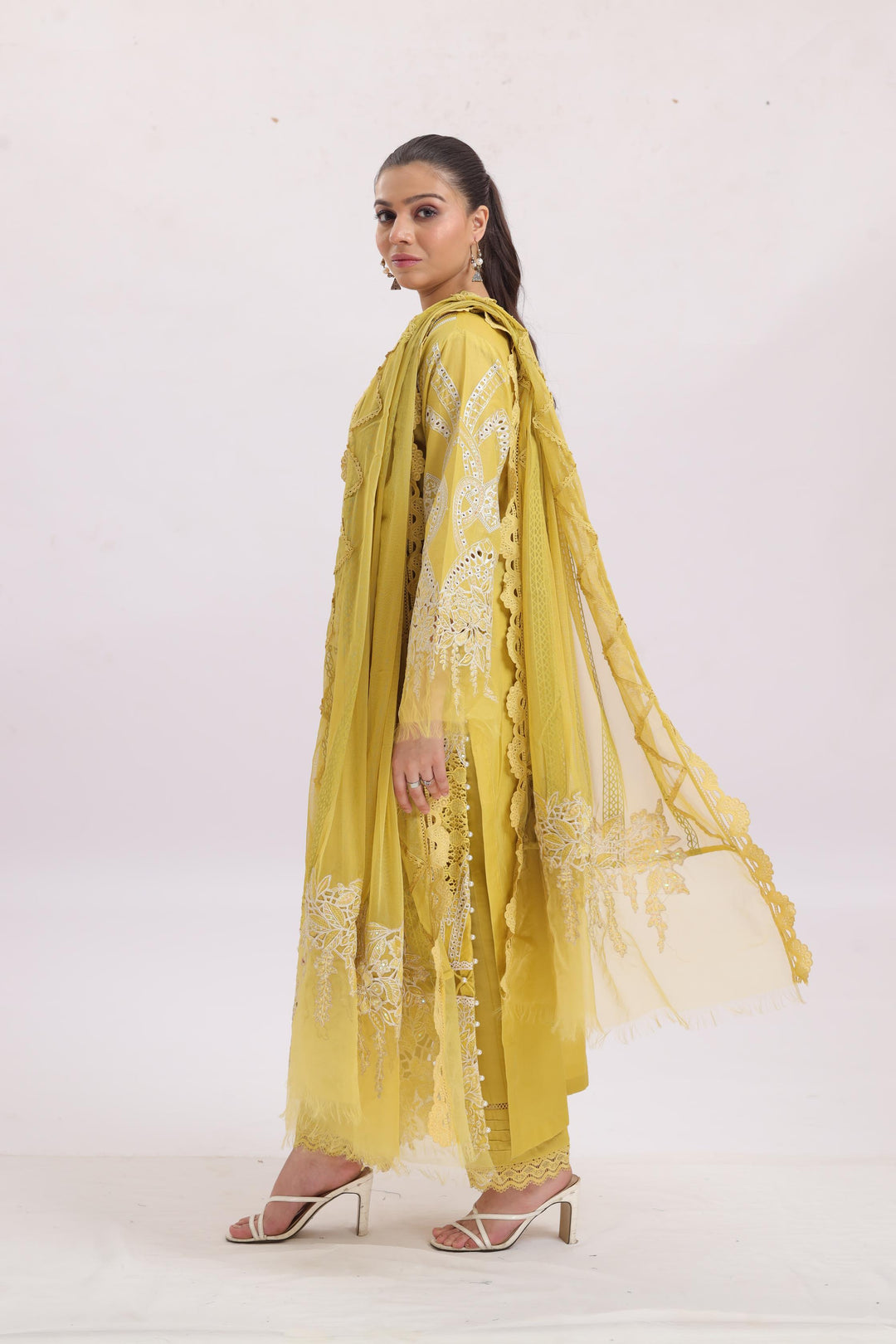 Embroidered Lawn Yellow Stitched Suit - Maria B Luxury Lawn