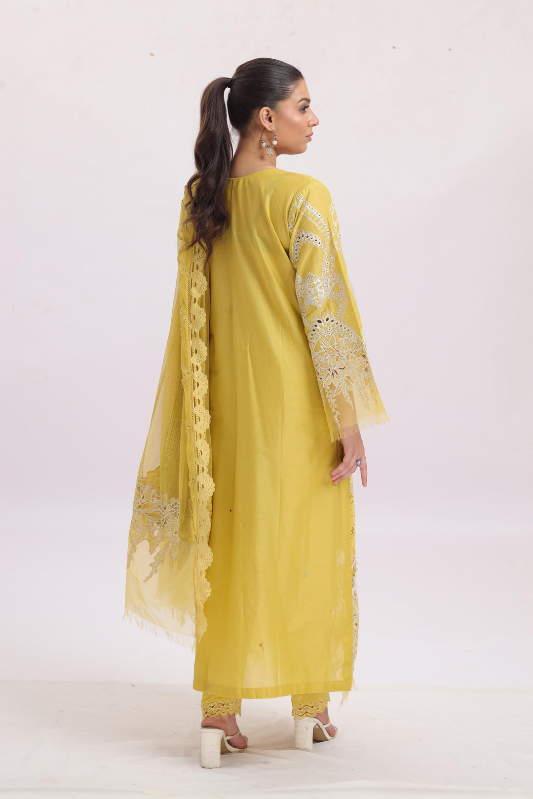 Embroidered Lawn Yellow Stitched Suit - Maria B Luxury Lawn