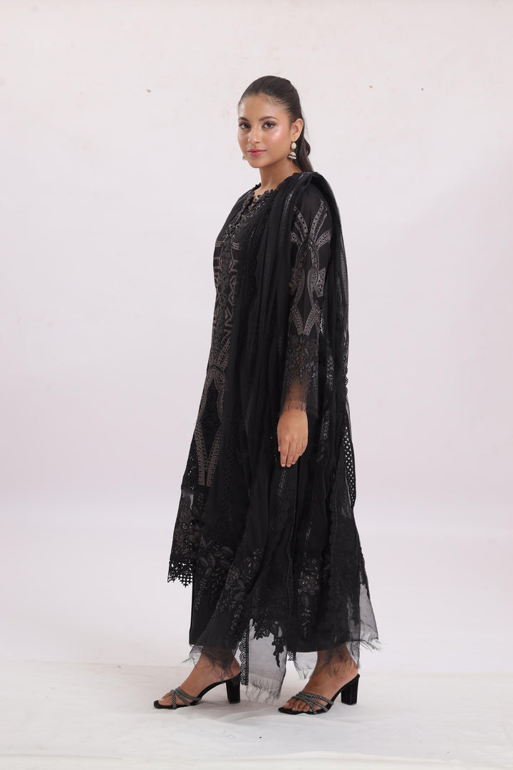 Embroidered Lawn Black Stitched Suit - Maria B Luxury Lawn