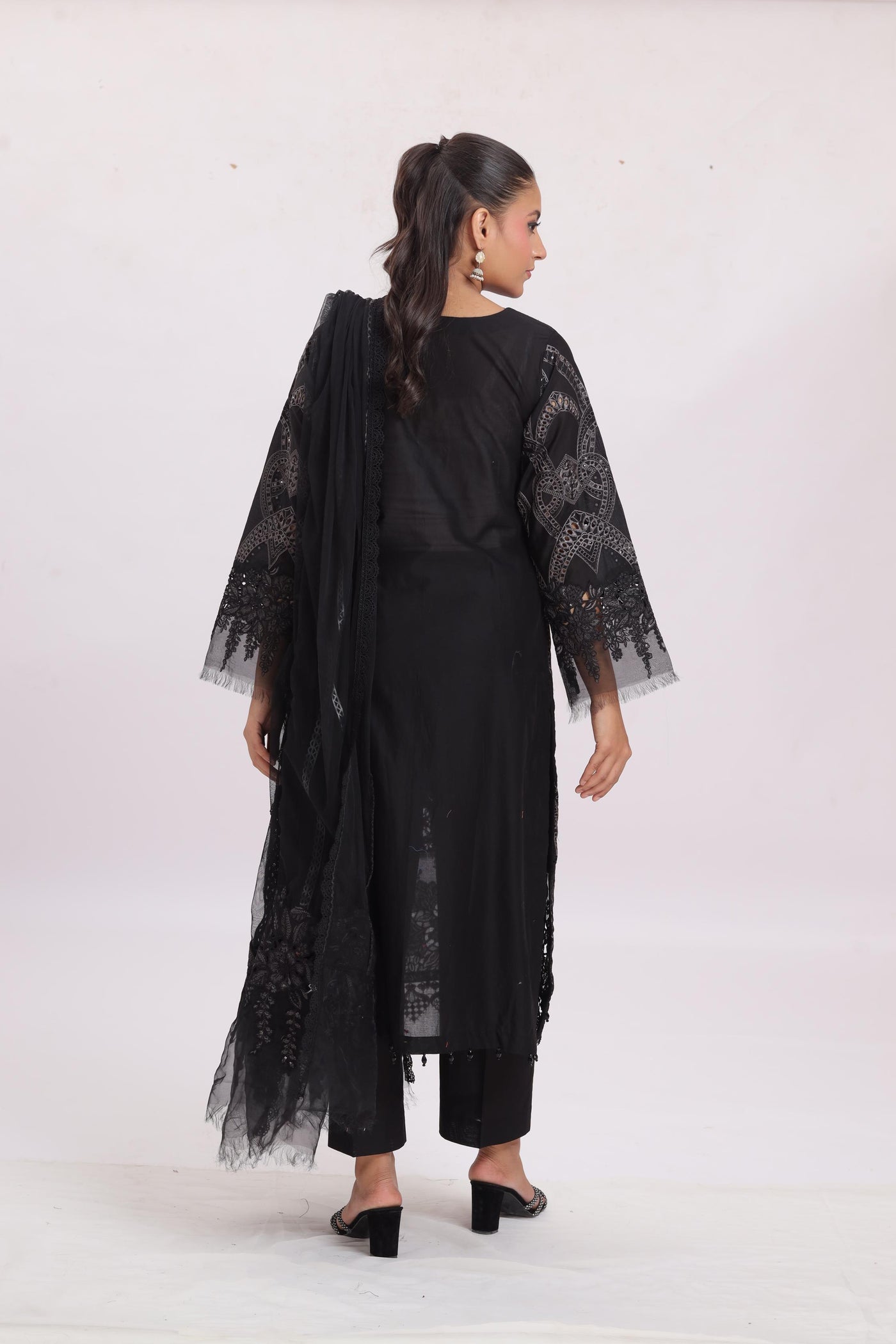 Embroidered Lawn Black Stitched Suit - Maria B Luxury Lawn