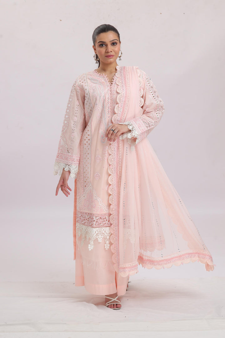 Embroidered Dobby Lawn Pink Stitched Suit - Maria B Luxury Lawn