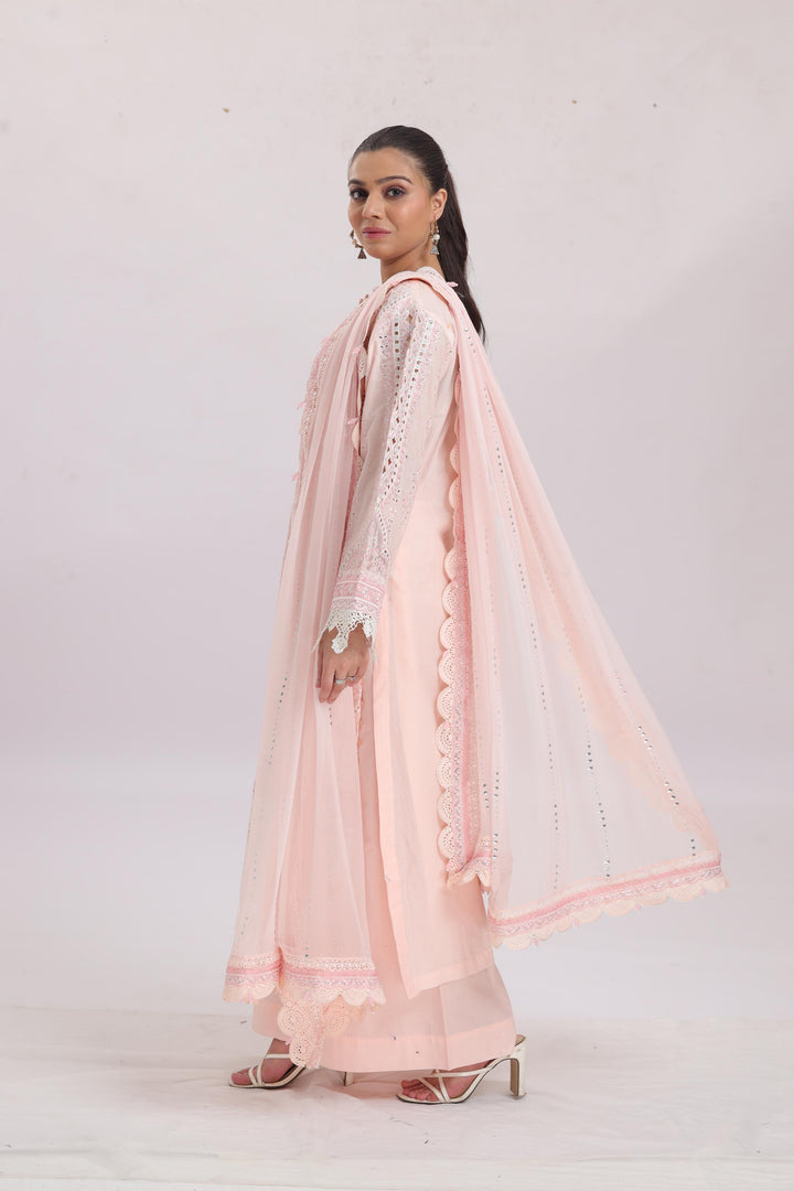 Embroidered Dobby Lawn Pink Stitched Suit - Maria B Luxury Lawn