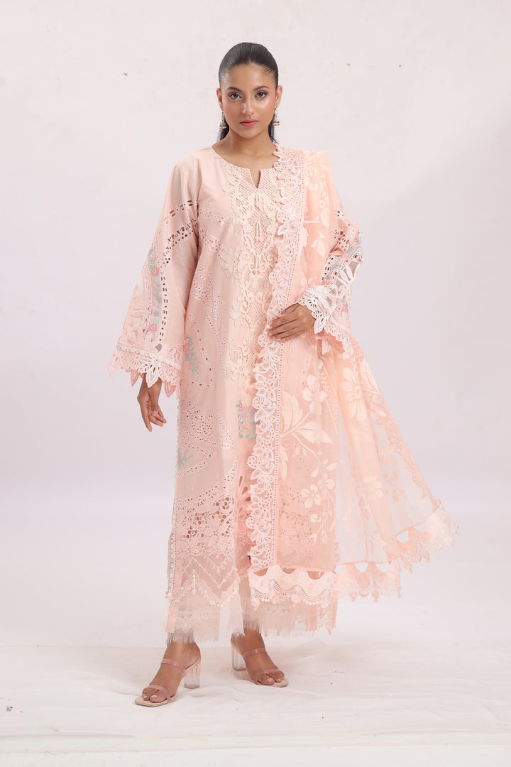 Embroidered Dobby Lawn Pink Stitched Suit - Maria B Luxury Lawn