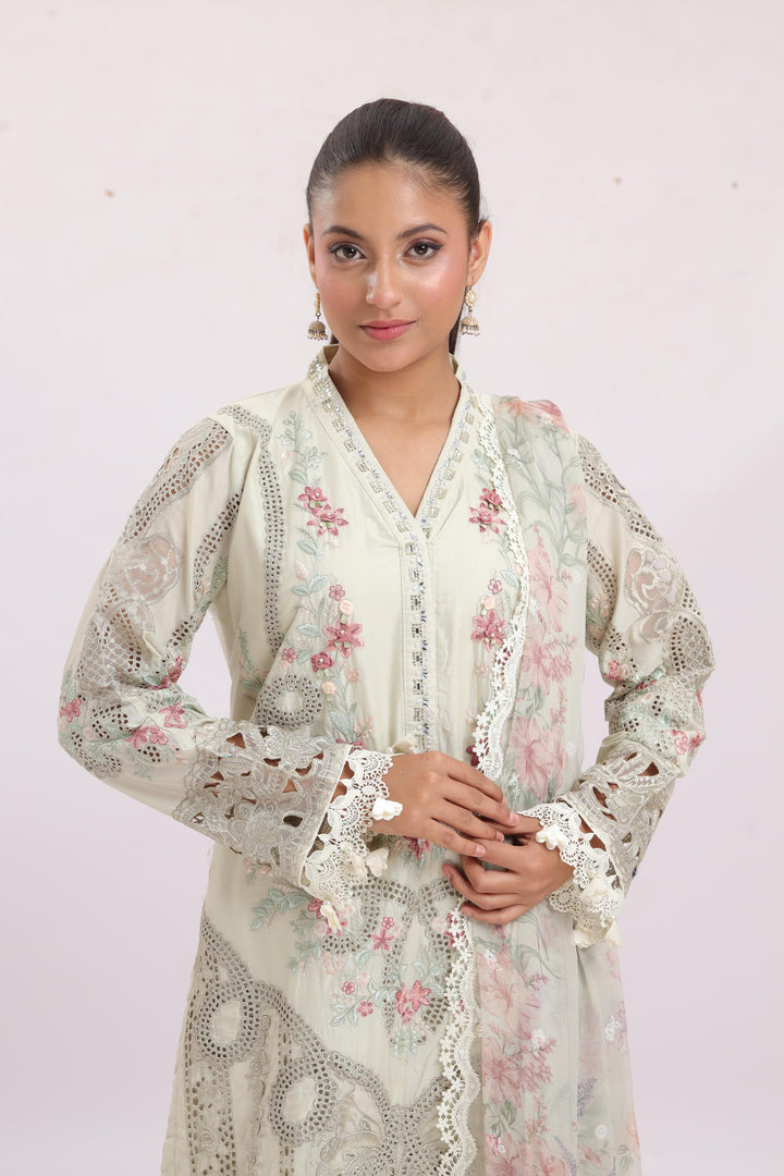 Embroidered Lawn Beige Stitched Suit - Maria B Luxury Lawn