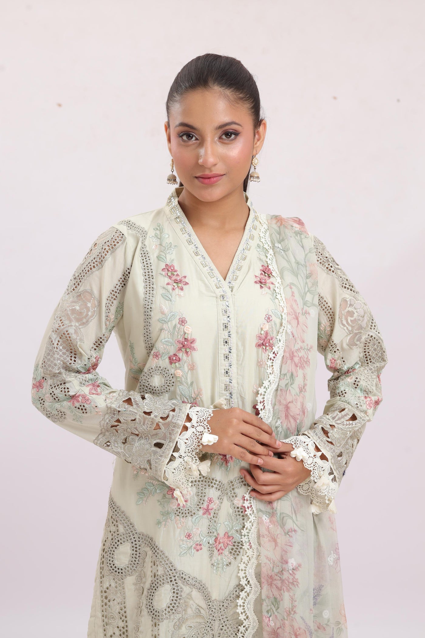 Embroidered Lawn Beige Stitched Suit - Maria B Luxury Lawn