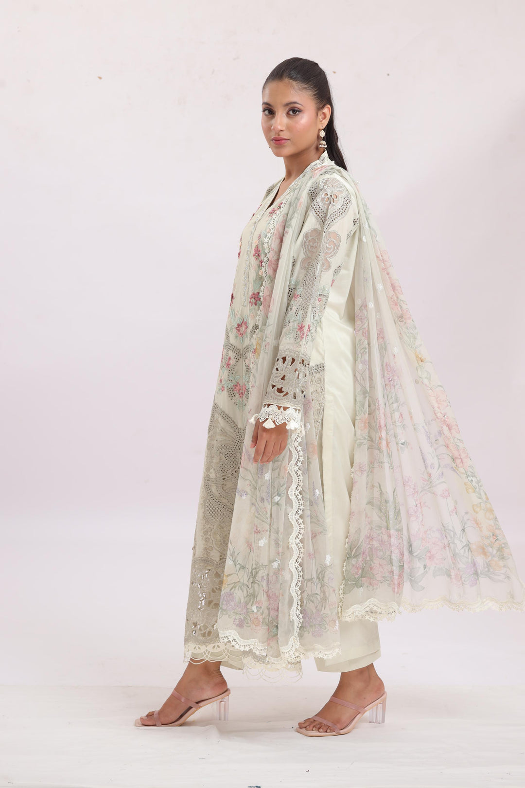 Embroidered Lawn Beige Stitched Suit - Maria B Luxury Lawn