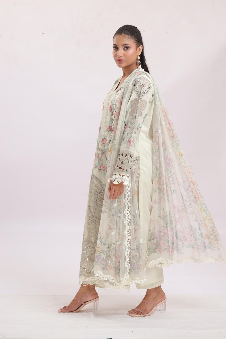 Embroidered Lawn Beige Stitched Suit - Maria B Luxury Lawn