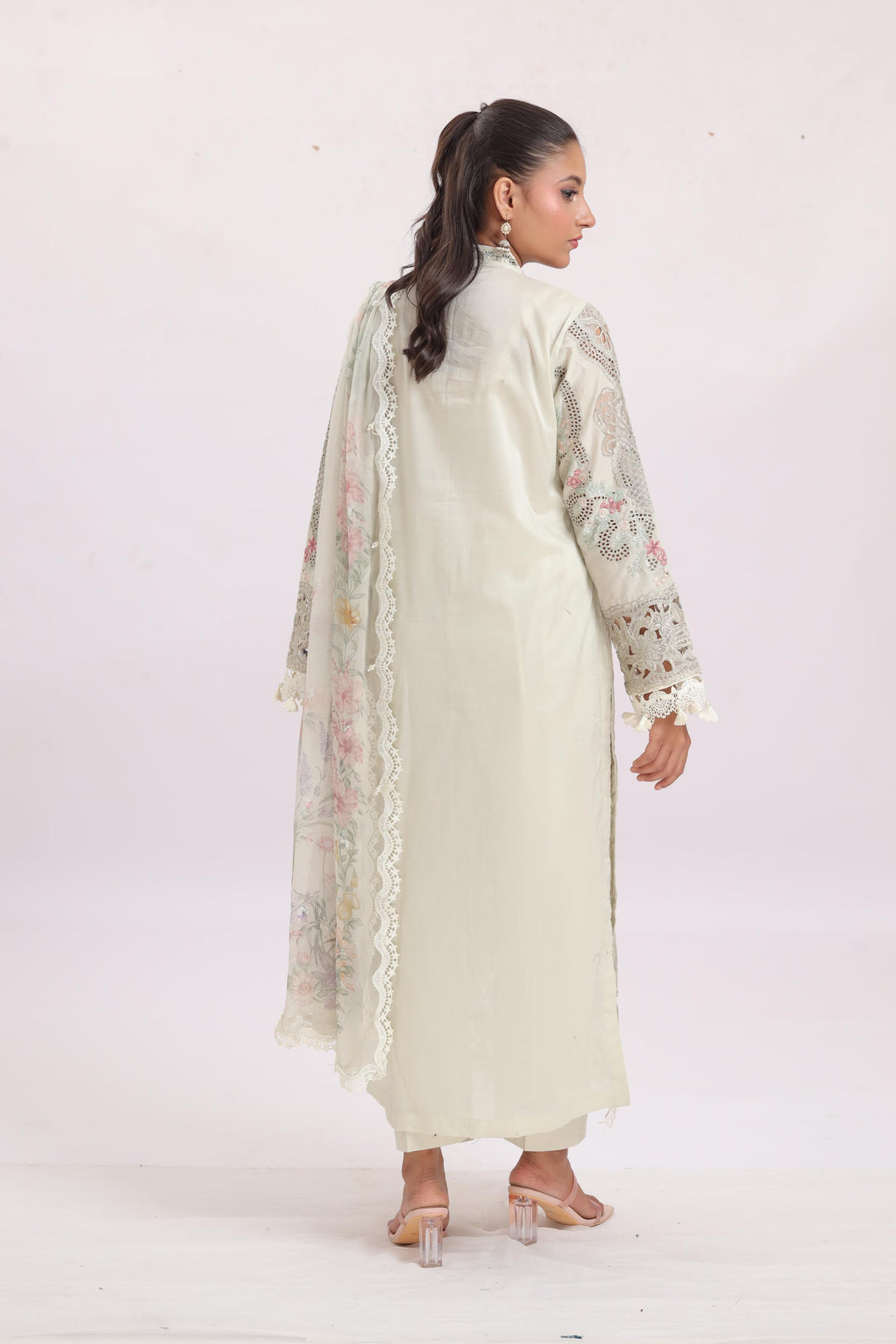 Embroidered Lawn Beige Stitched Suit - Maria B Luxury Lawn